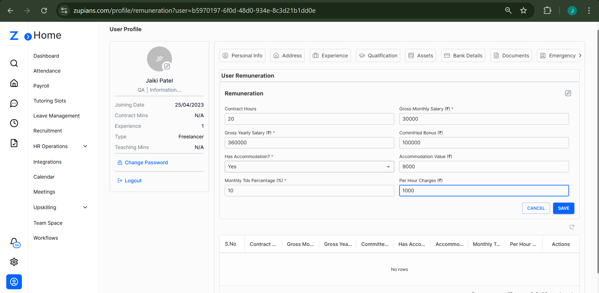 Add User Remuneration