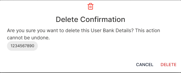 Delete Bank Details
