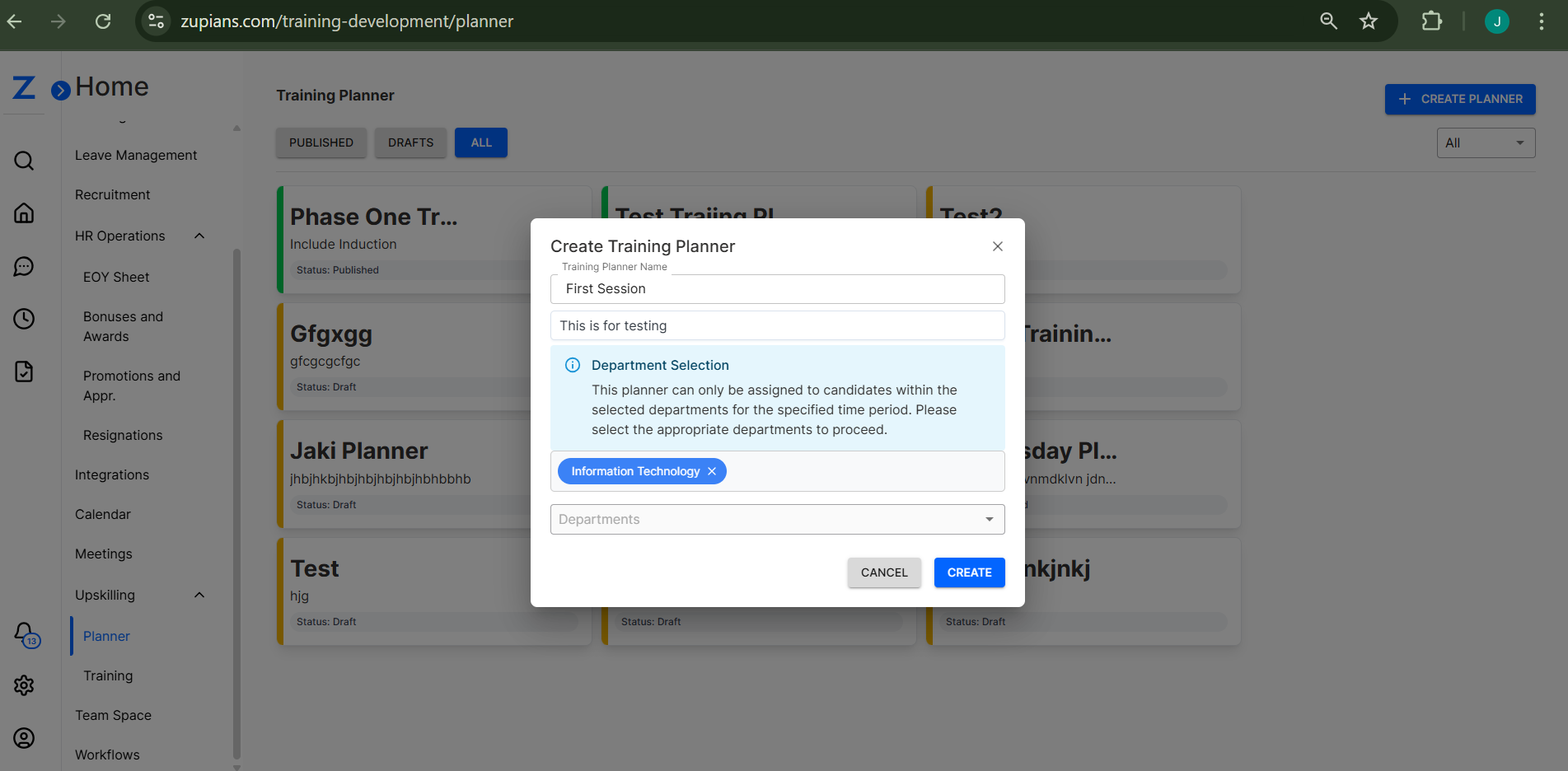 Create Training Planner