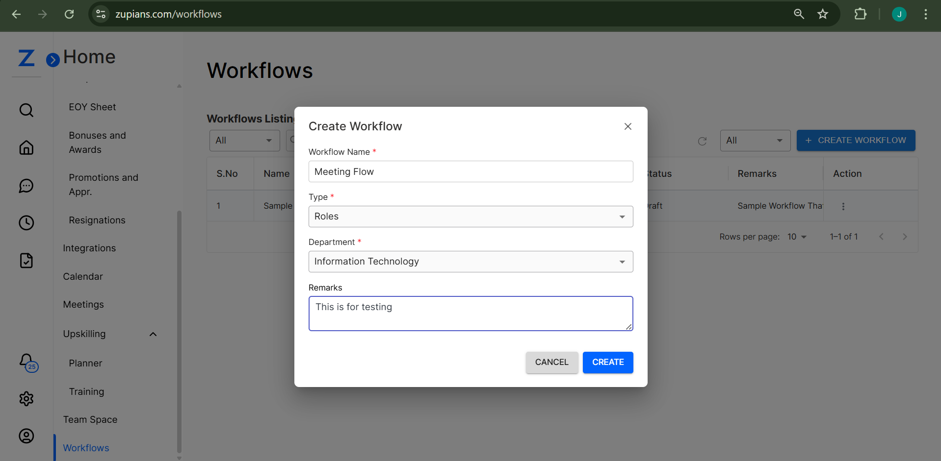 Create Workflow Modal