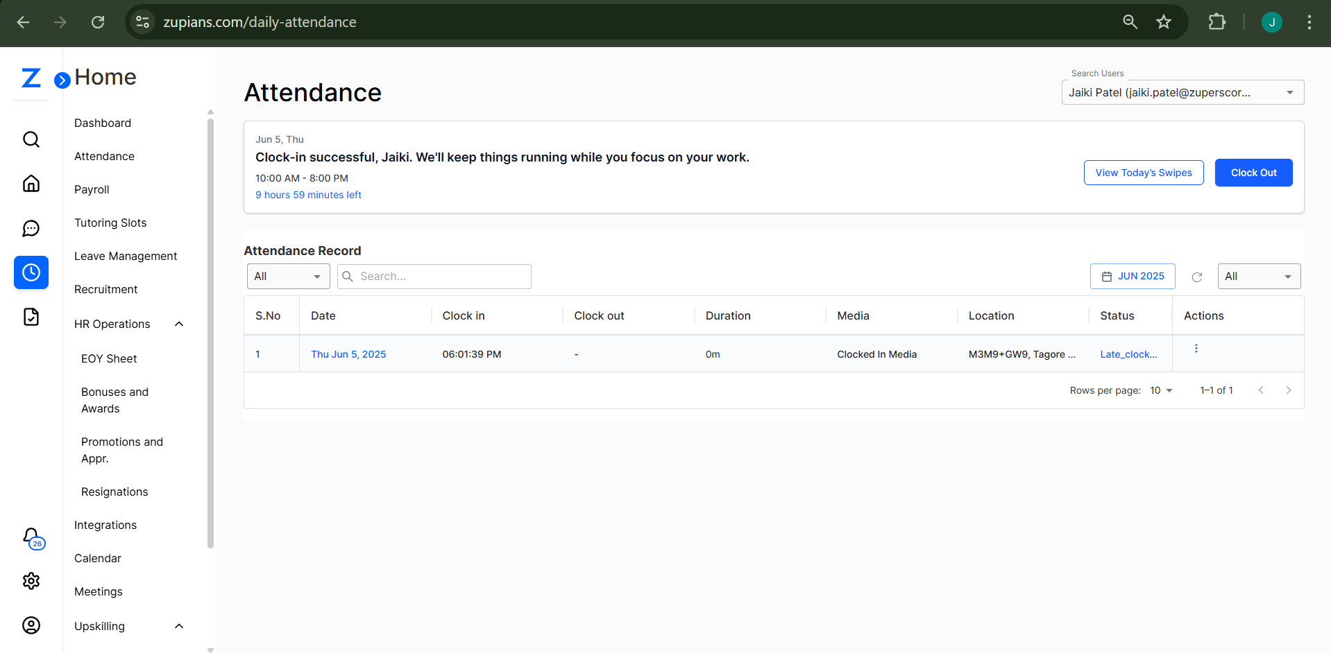 Attendance - User View