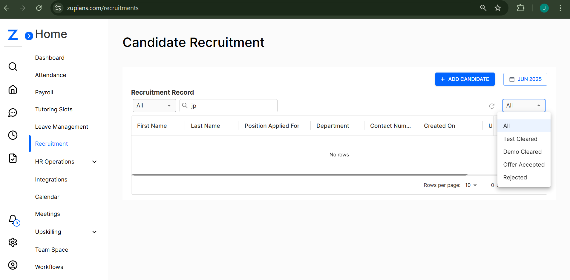 Candidate Records Fillter