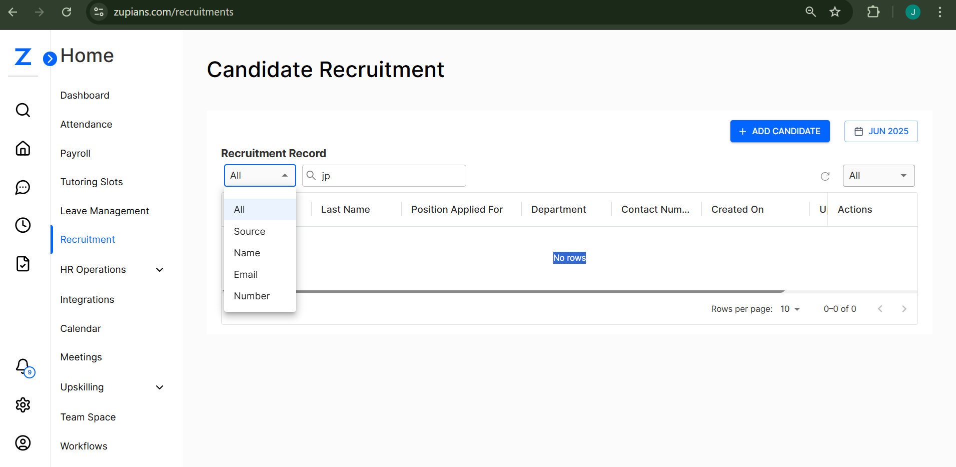 Candidate Records Fillter