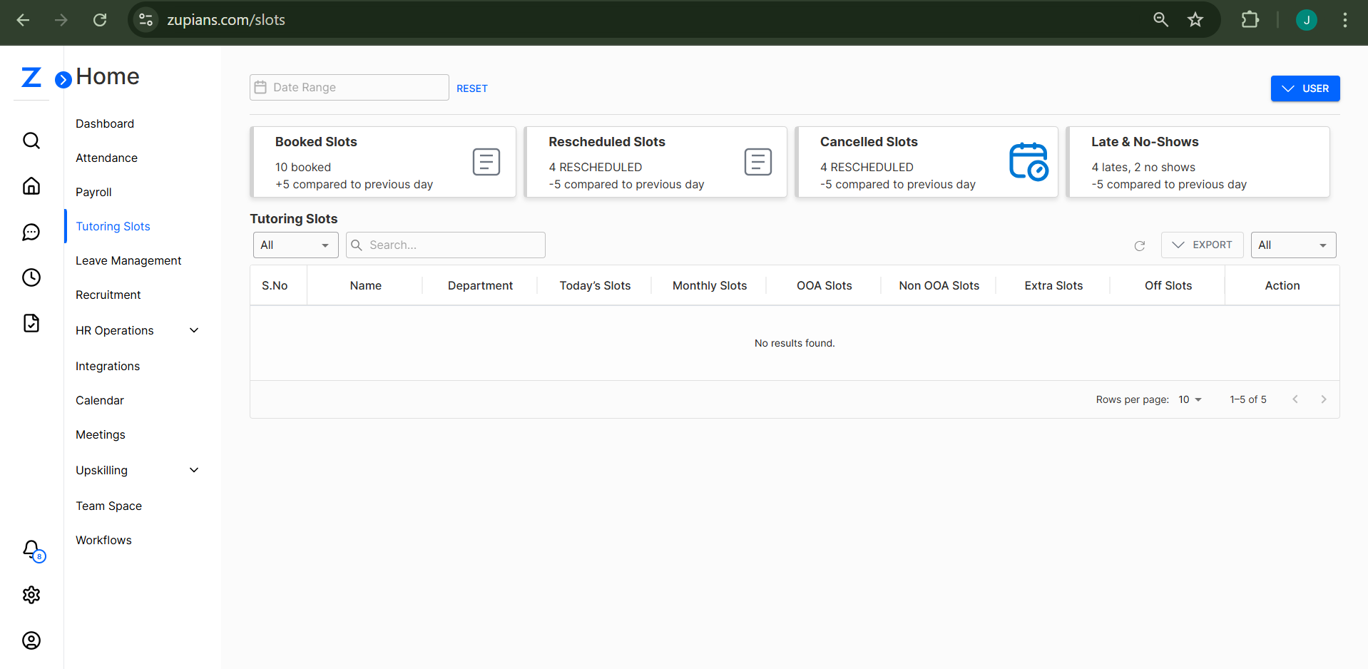 Tutoring Slot History Table