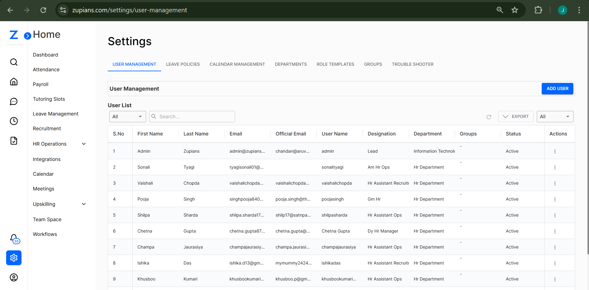 Managing User Lists View
